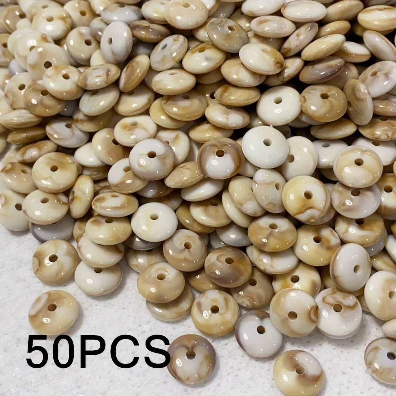 TEMU 50pcs 10*4mm Round Flat Spacer Beads, Vintage Diy Handmade Bracelet Necklace Earring Apparel Craft Accessories For Bags And Jewelry, Premium Acrylic Beads
