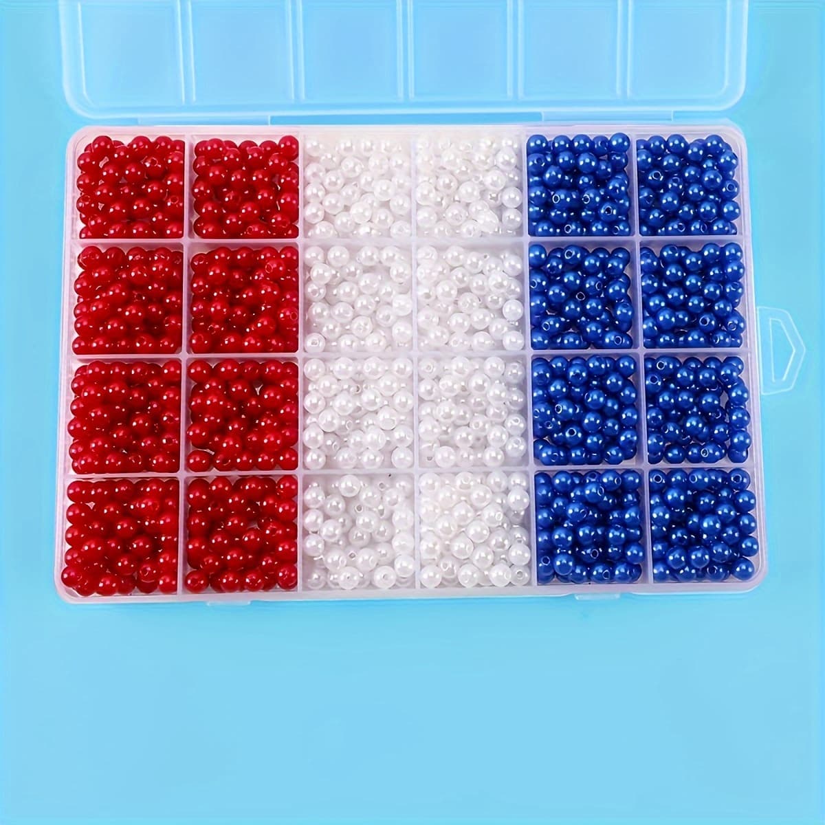 TEMU 1100pcs Of 6mm Round Acrylic Beads In Red, White, And Blue Colors, Suitable For Day Parties And Day Themes, Ideal For Diy Bracelet And Necklace Jewelry Decoration