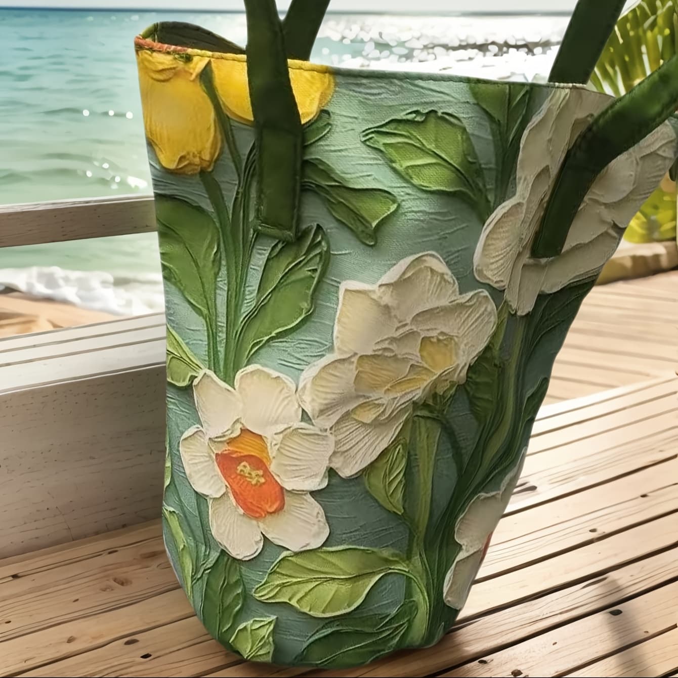 TEMU Floral Pattern Versatile Large Capacity Bucket Bag With Fixed Shoulder Strap, Non-adjustable. Summer Outing Handbag