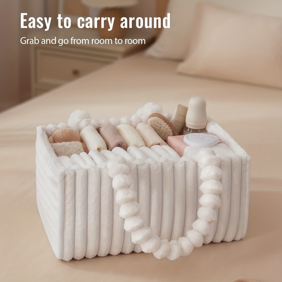 TEMU Flannel Diaper Storage Box, Including Gift Packaging, Comfortable Storage Basket, Shower Gift, Essentials
