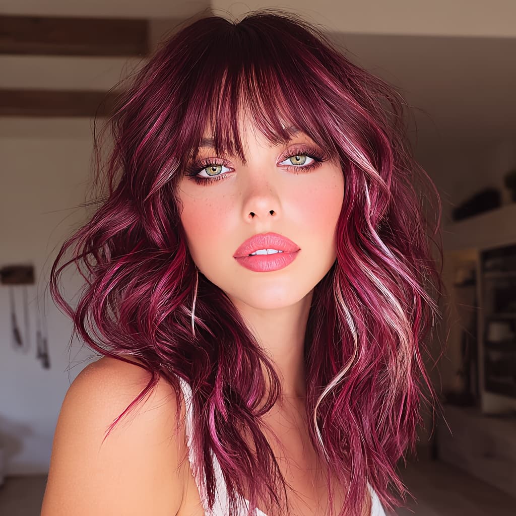 TEMU 14-inch Burgundy Wavy Bob Glueless