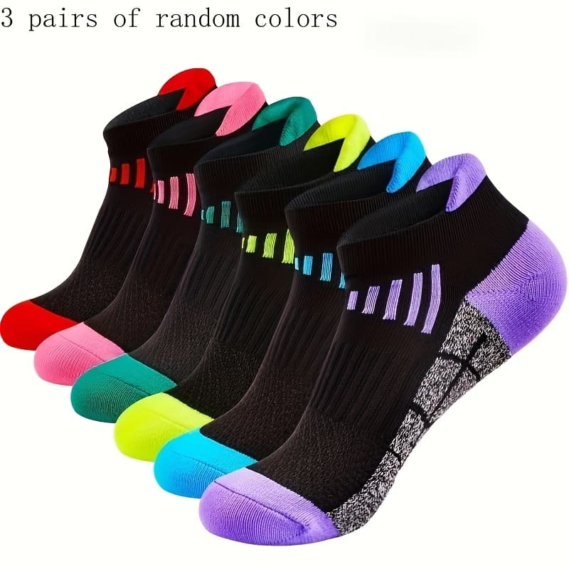 TEMU 6pcs (3pairs) Ladies Sports Socks, Geometric Patterns, Optional, Suitable For Running, Riding, Hiking, Outdoor Sports, Spring And Summer Short, Random Colors
