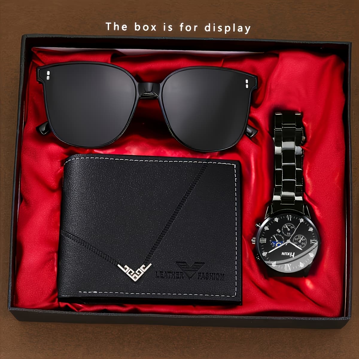 TEMU 3pcs Men's Luxury Wallet, Quartz Watch & Glasses - Business & Accessory Suitable For Him, Perfect Gift For Father's Day, Birthday, Anniversary - Ideal For Office, Travel, (wallet, Watch, Eyewear)