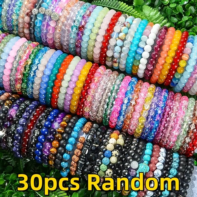TEMU 30pcs Multi-piece Glass Beaded Random Colors Bohemian Bracelets For Men Women - For All And Occasions Gift, Daily Wear