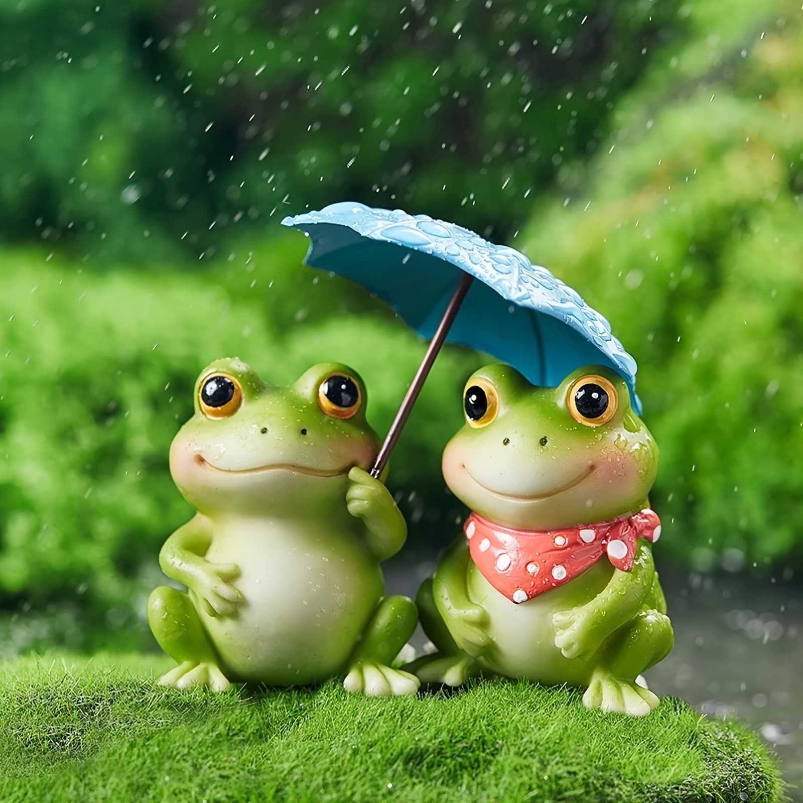 TEMU 2-pack Frog Garden Statues With Umbrellas - Outdoor/ Resin Frog Figurines, Rain-themed Pond Decor With Shield, Cute Toad Statues For Patio, Yard, Tabletop - -themed Raindrop Decorations