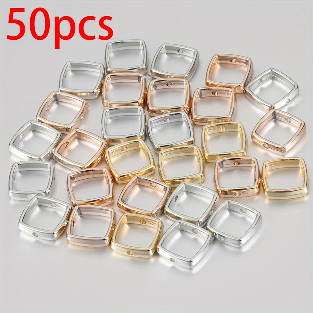 TEMU 50pcs Double Hole Square Frame Bead Charms For Diy Creative Jewelry Pendant Accessories Material Wholesale