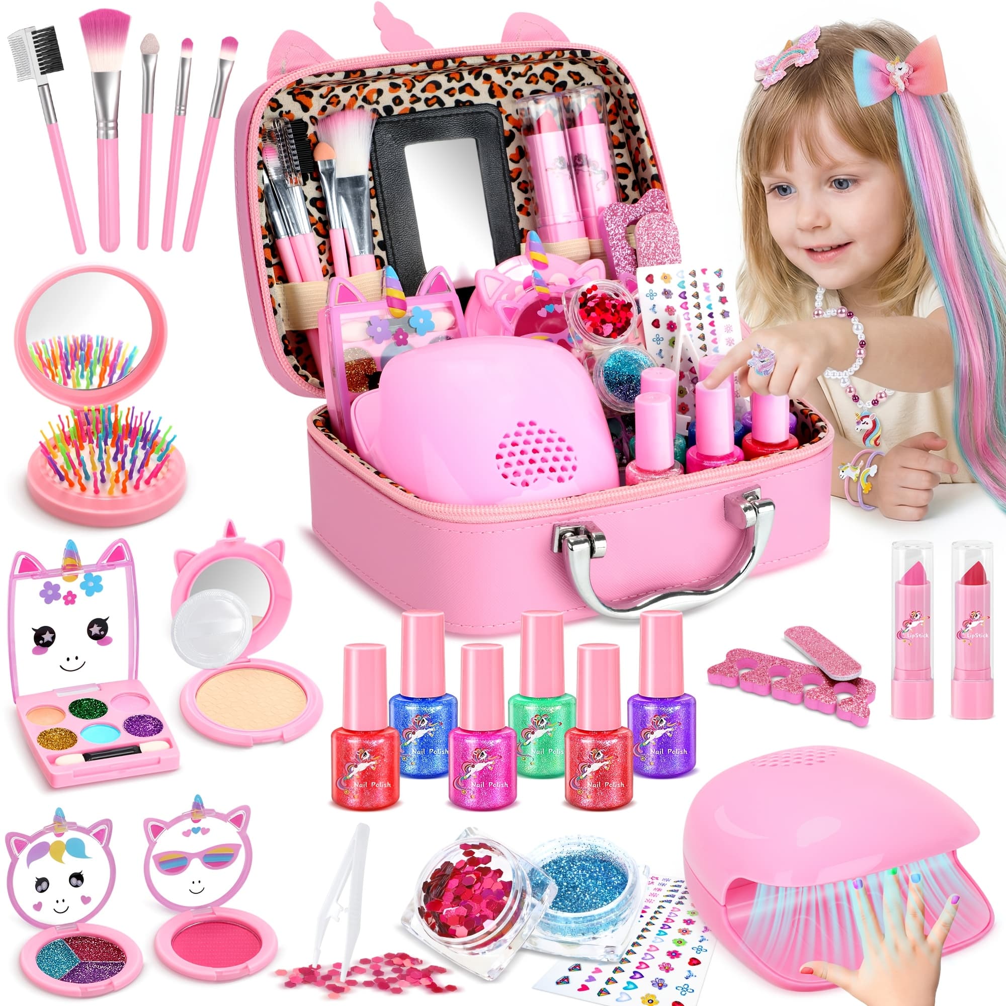 TEMU Kids Makeup Set For Girls, Non-toxic Washable Complete Play Cosmetic Kit With Nail Polish, Jewelry And Hair Additions, Princess Dress Up Toy, Birthday Christmas Pretend Gift For Age 3 4 +
