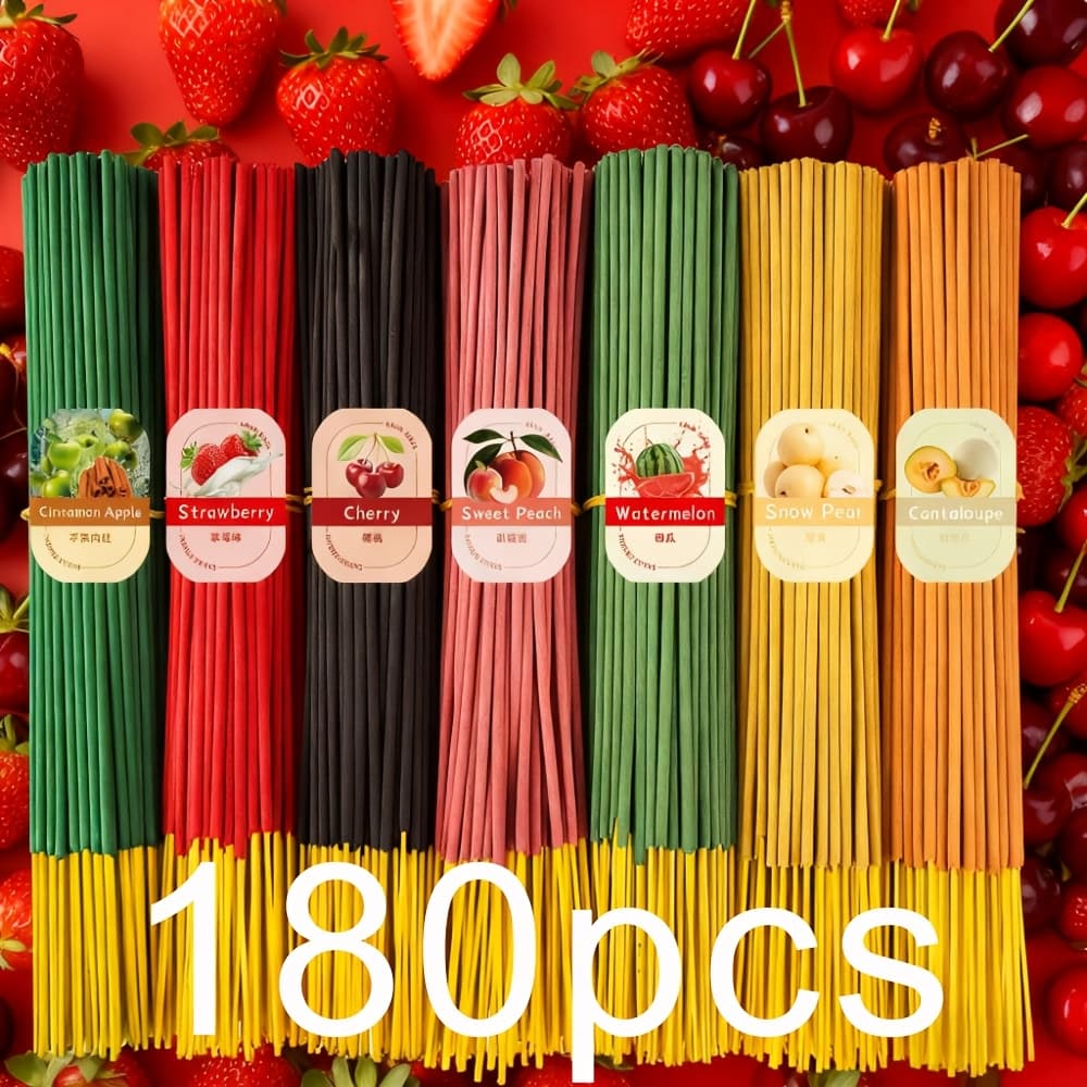 TEMU Set With 180 Sticks Featuring Fruit Scents: , Strawberry, Watermelon, , Snow Pear, Melon, And Cherry. From Premium Materials, Each Stick Measures 25.5 Cm In Length, Ideal For Meditation, Yoga