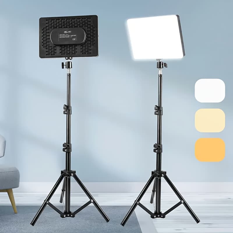 TEMU 10-inch Led Video Light Panel With Adjustable Tripod & 52-inch Stand - Professional Photography, , Youtube, Streaming - Compatible With Dslr Cameras, Smartphones, Tablets (low Voltage, Use)