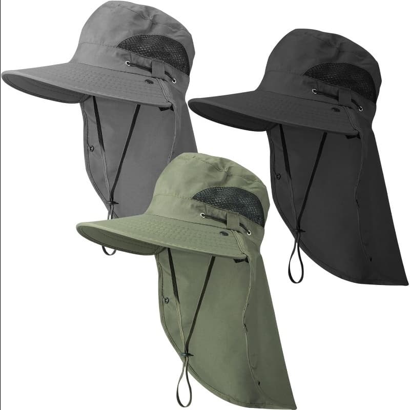 TEMU 3pcs Sun Hat For Men Women With Neck Flap Breathable Wide Brim Bucket Hat Uv Protection Upf 50+ Fishing Hiking