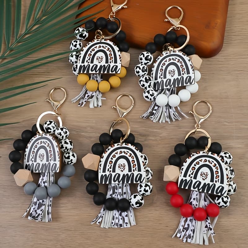 TEMU 5pcs/set Leopard Print Hang Tag Pendant Bead Anti Lost Keychain Car Keychain Holiday Gift For Mom Gift Gift