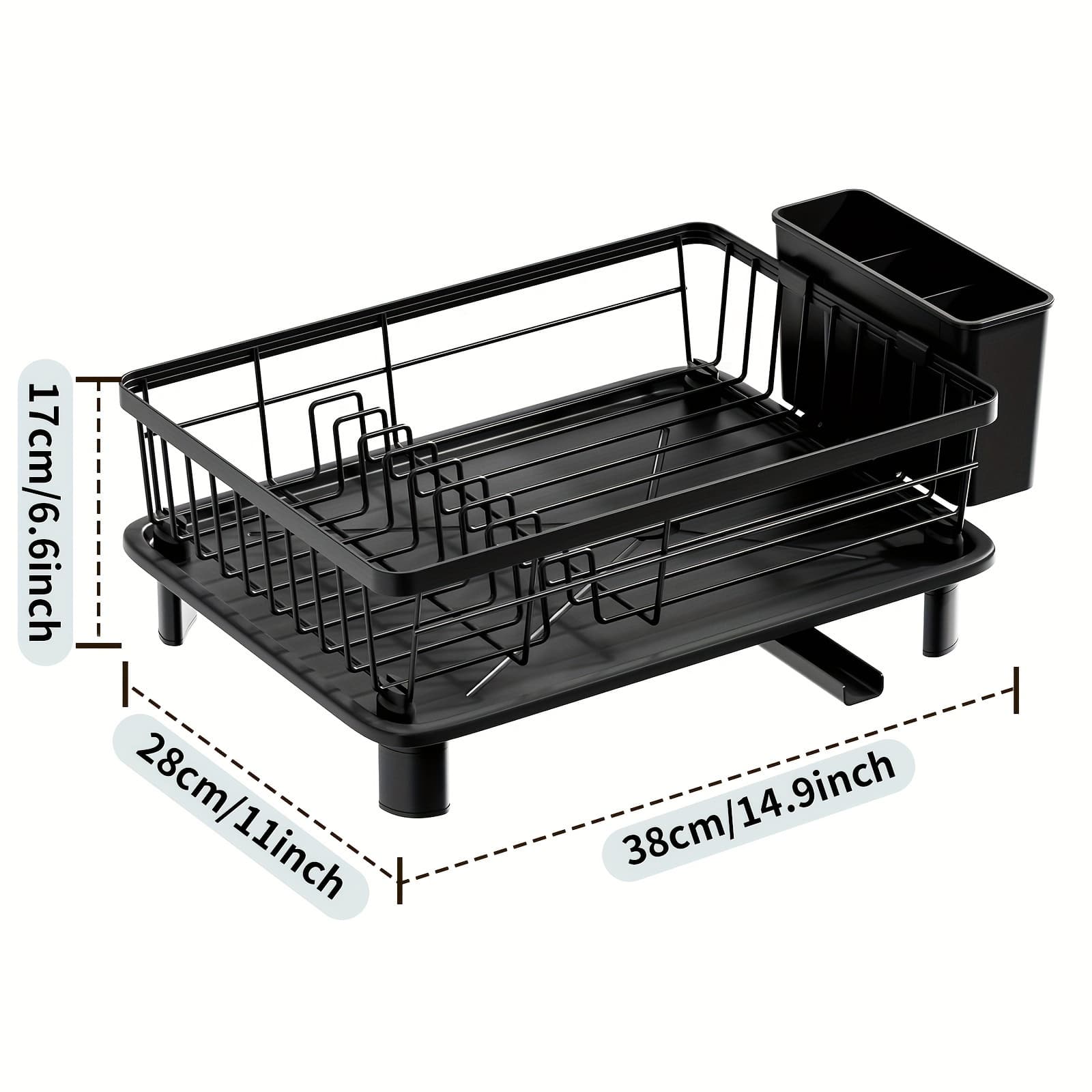 TEMU One-tier Dish Drying Rack, Dish Drainer Featuring Utensil Holder And Drain Spout, Space-saving Rustproof Kitchen Organizer For Countertops, Handy Tableware Storage Rack