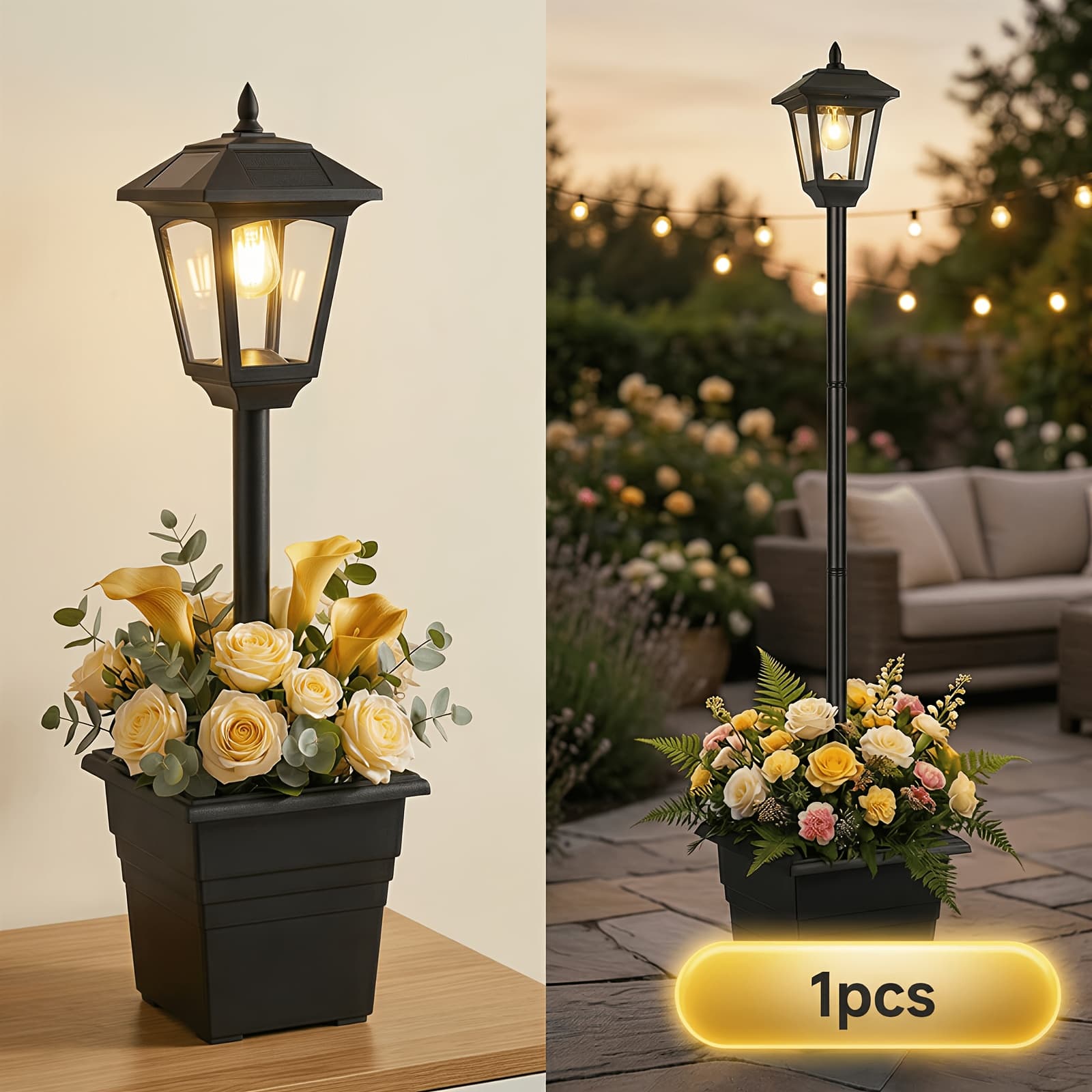 TEMU 72" Solar Outdoor Light With Planter, Solar Post Lamp Ligts, Garden Lights For Backyard, Pathway, Patio, Lawn, Driveway Decor, Warm White Pole Lights For Patio thumbnail 2