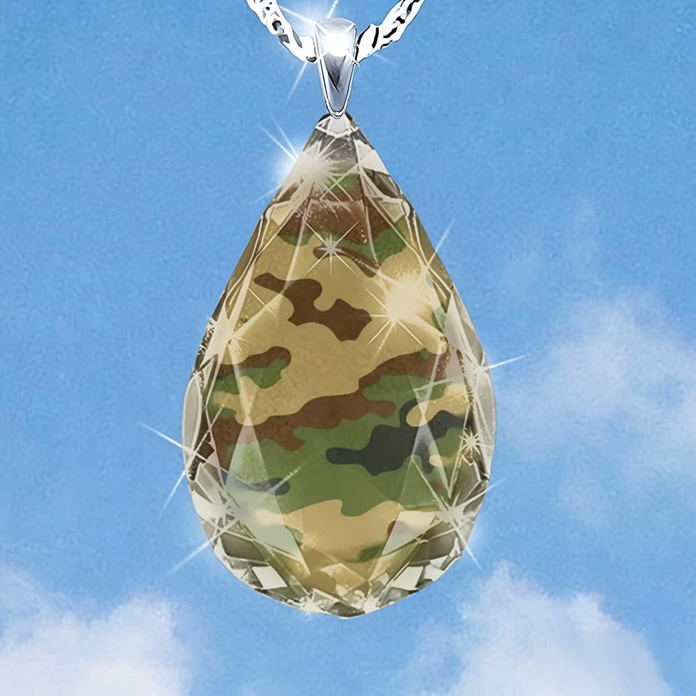 TEMU Women's Teardrop-shaped Glass Camouflage Pattern Pendant Necklace, Elegant And , Suitable For Everyday Wear And Special Occasions