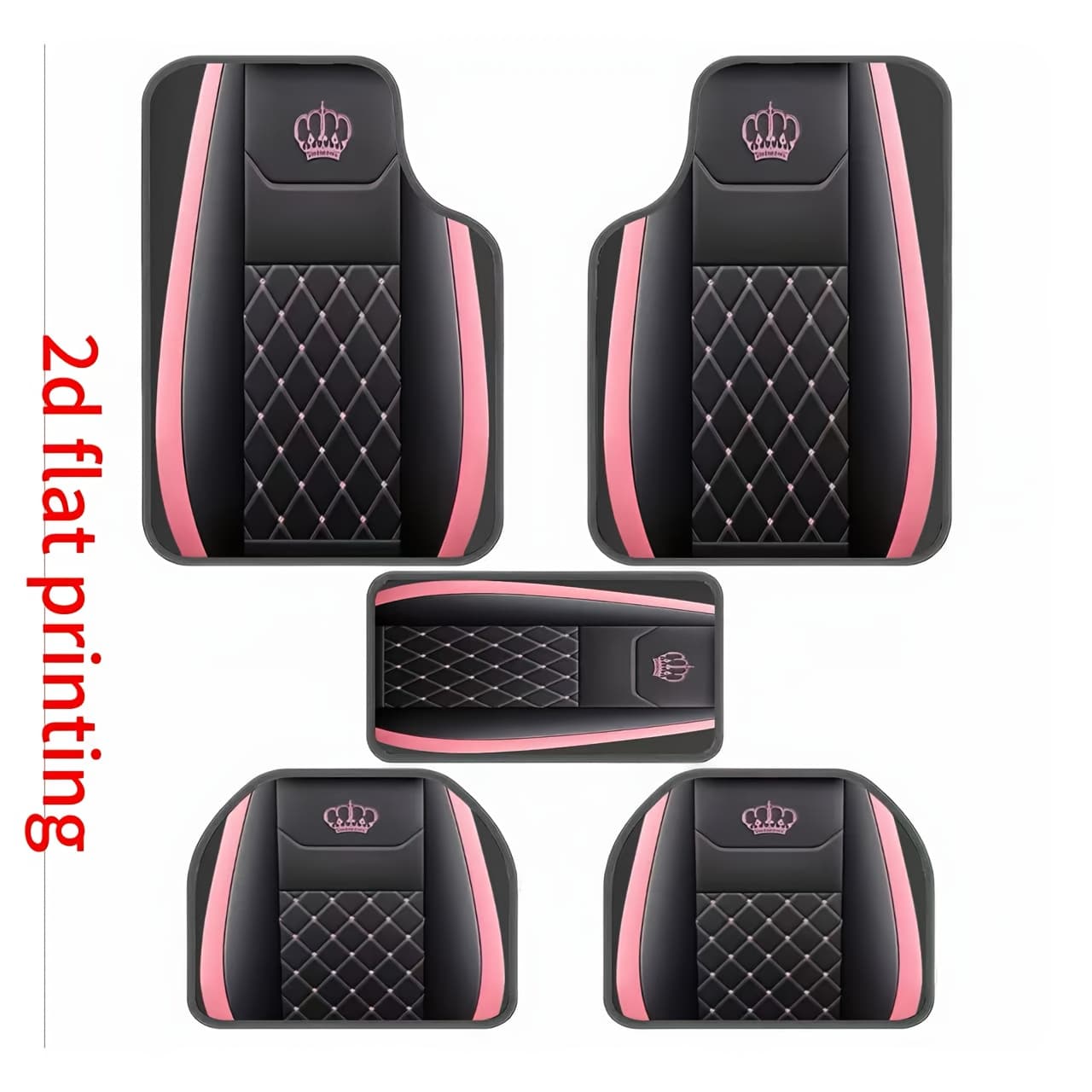 TEMU 5-pack, Pink Crown Pattern Car Floor Mats - Printed Design, Universal Car Mats, Easy-clean Polyester Pads - Use, Suitable For Sedans, Trucks, Suvs - Ideal Gift, Car Interior Additions