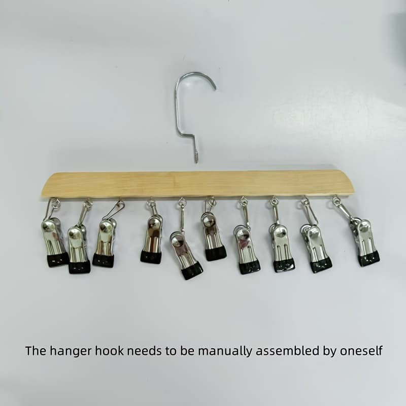 TEMU 10-clip Wooden Hat Rack - Portable Hanging Organizer, Multipurpose Clothes Hanger For Underwear, Scarves, Belts, Additions - Space-saving Household Storage For Bathroom, Bedroom, Closet, Dorm