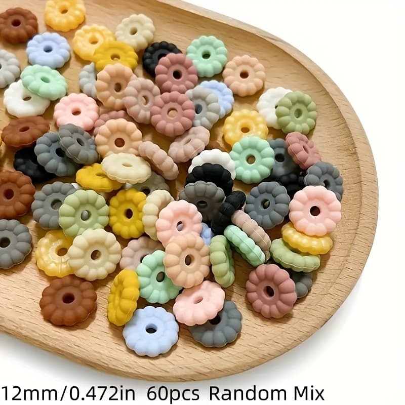 TEMU 60pcs 15mm/12mm Packaged Spacer Silicone Bead Set, Suitable For Jewelry Making - Focus Beads For Pens, Necklaces, Keychains - Craft Gift Set Beads, Spacer Beads For Jewelry Making