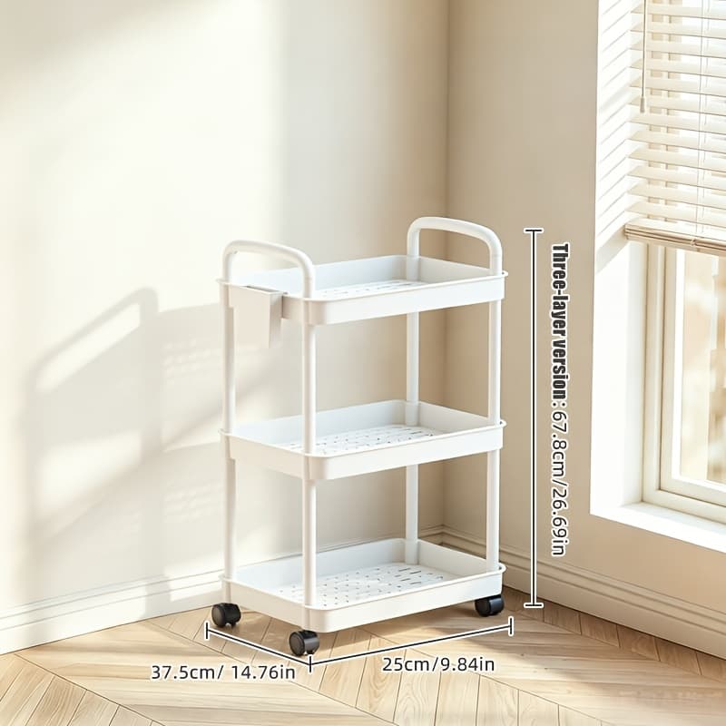 TEMU 3/4/5-tier Plastic Rolling Utility Cart With Handle, Multifunctional Storage Organizer With Plastic Shelf, Storage Cart For Kitchen, Bathroom, Living Room, Office, White