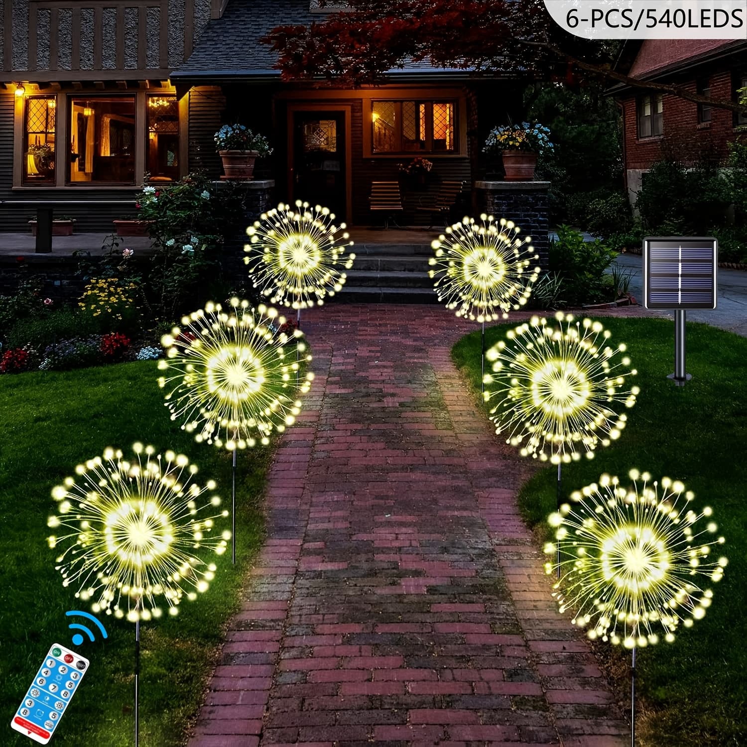 TEMU 6/4/1 Pack Solar Firework Lights, 540 Leds/8 Lighting, 8 With Remote Control Sparkling And Twinkle, Solar Starburst Fairy Lights For Yard Flowerbed Patio Planter Path Lawn Decor Outside