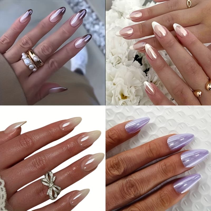 TEMU 96 4 Packs Of Press-on Nails, Cute And Gorgeous Almond Nails, Shiny Chrome Plating, Pink Glossy Gradient, Natural Full Coverage Of Nails, Dy In All Of Spring And Summer