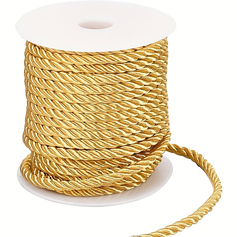 TEMU 5mm Golden Twisted Cord 3-ply Decorative Polyester Cord Shiny Viscose Thread Graduation Cords For Christmas Home Decor Halloween Costumes Bag Drawstrings 66 Feet
