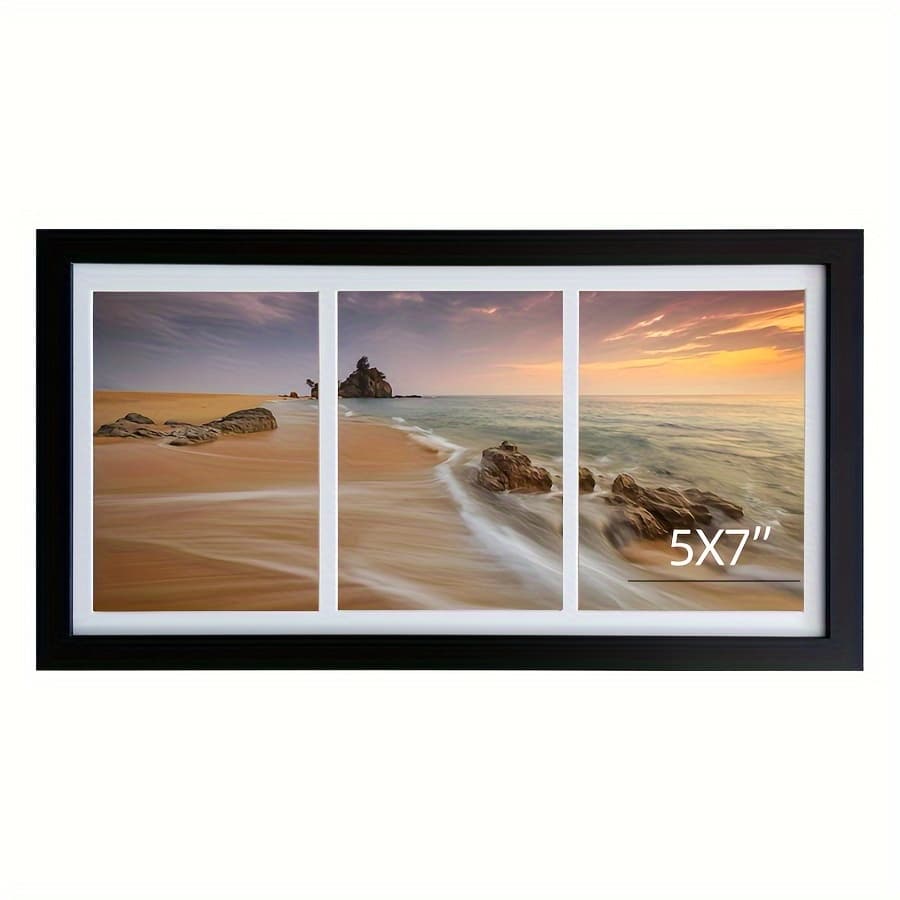 TEMU 1pc 8x16" Minimalist Style Wall-mounted Photo Frame, Frame, Displaying 3pcs 5x7" Photos With Cardboard Or 1pc 8x16" Photo Without Cardboard, Horizontal Or Vertical Placement