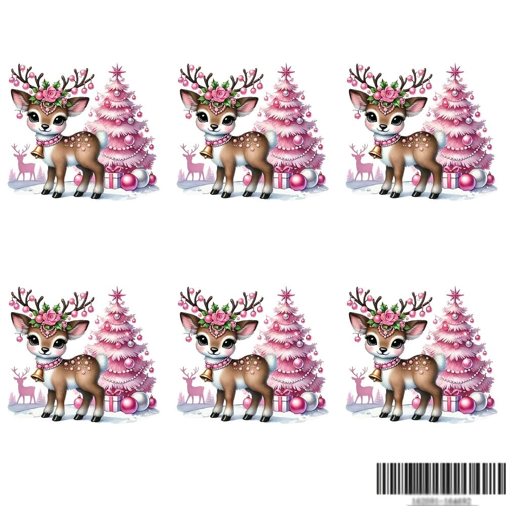 TEMU 6pcs Fun Pink Reindeer Christmas Iron-on Transfer Stickers - Diy Heat Press Decals For T-shirts, Bags & More