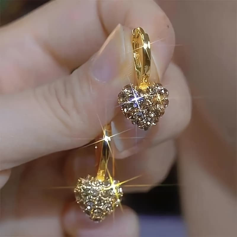 TEMU A Pair Of Luxurious And Elegant Heart-shaped Earrings For Women, Super , Copper Earrings, Suitable For Daily Wear Or Gift In All