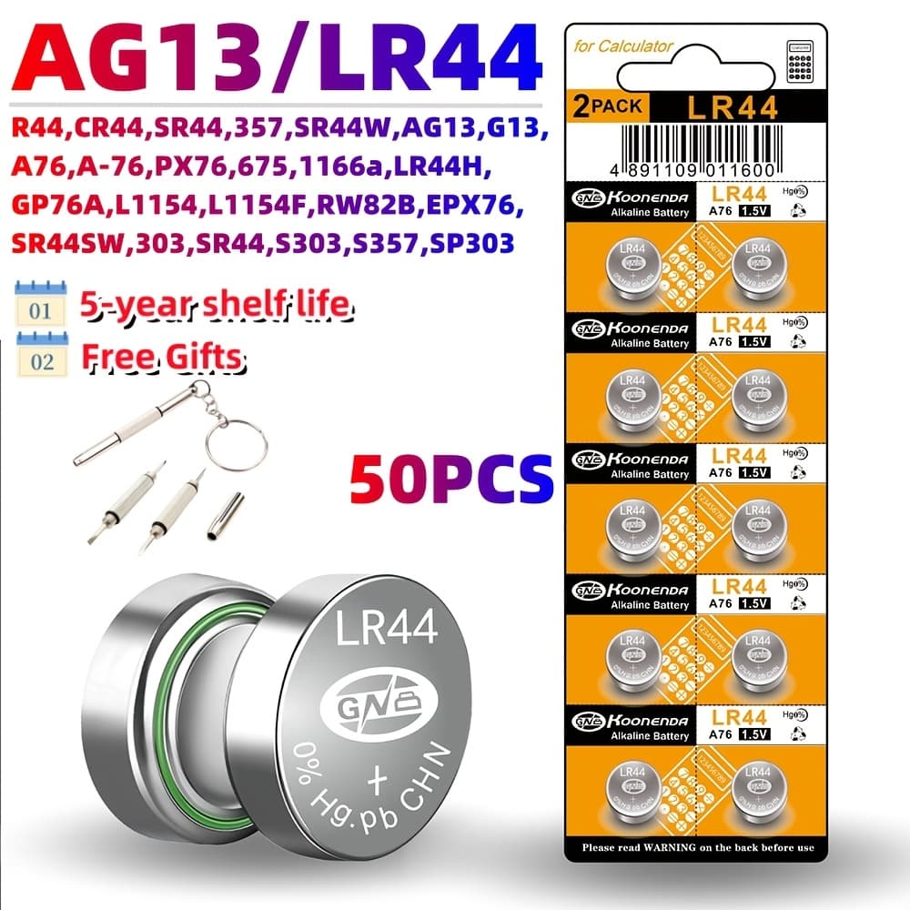TEMU Button Battery Watch Battery Ag13/lr44 1.5v 175mah, Used For Watches, Toys, Etc.,