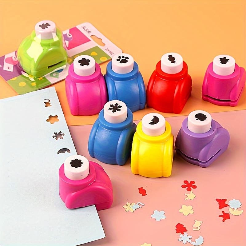 TEMU 6pcs Mini Embossing & Punch Set - Vibrant Colors, Portable Craft Tools For Diy Scrapbooking, Greeting Cards & Journal Decor, Assorted Colors
