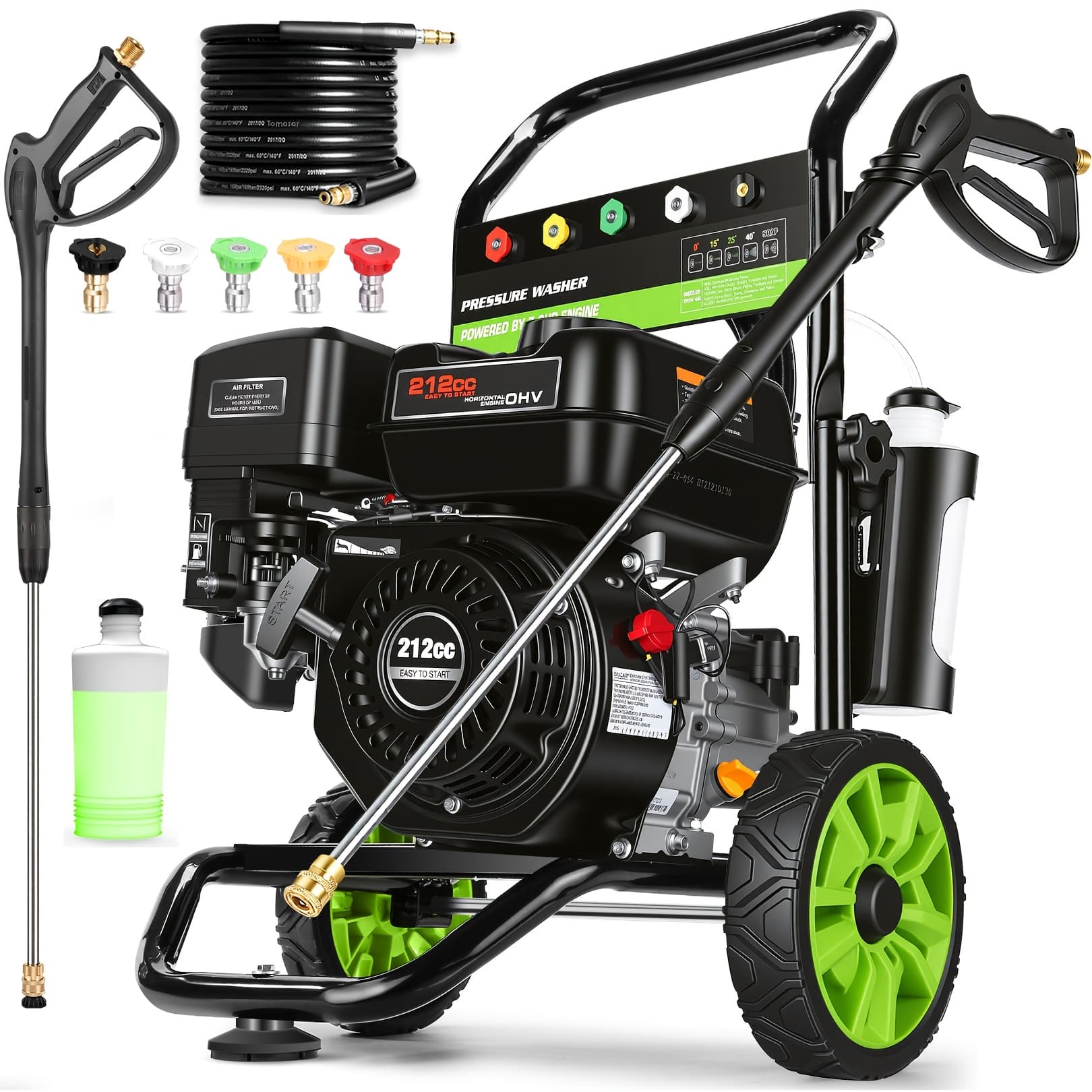 TEMU Max 4200psi 3gpm 212cc Commercial Gas Pressure Washer, 7.0 Professional Washer With 5 Nozzles 25ft Hose 1l Foam Bottle For Car Fence Driveway Yard (epa/carb/etl ), Black