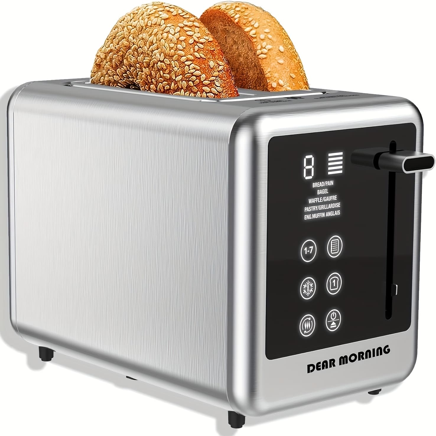 TEMU 2- Screen Stainless Steel Toaster With 5 Bread , 7 Shade Settings, And Bagel//cancel/ Functions, 1.5-inch 2- Smart Toaster With Removable Crumb Tray