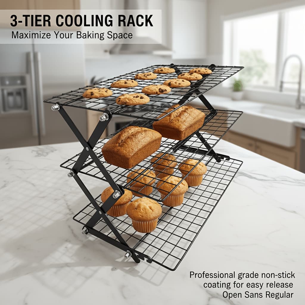 TEMU 3-layer Foldable Cooling Rack, Outdoor Picnic Stand, Suitable For Baking, , Cakes, Roasting, Grilling, And Metal Wire Cooling Racks.