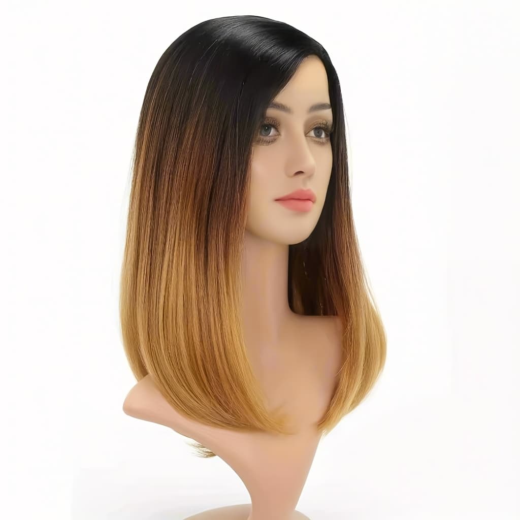 TEMU European And American Women's Fashionable Wigs Made Of High-temperature, Featuring Dyed Gradient Colors And A Middle Part