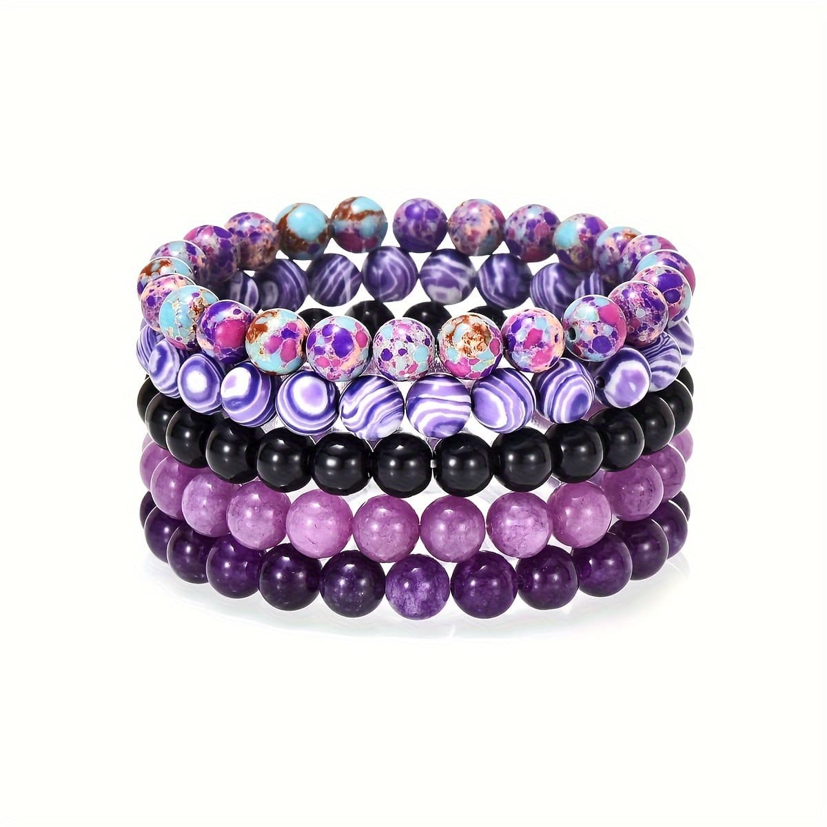 TEMU 5pcs Indian Agate Green Aventurine Natural Stone Fashionable Women's Bracelet Options Bohemian Beaded Bracelet Gift For