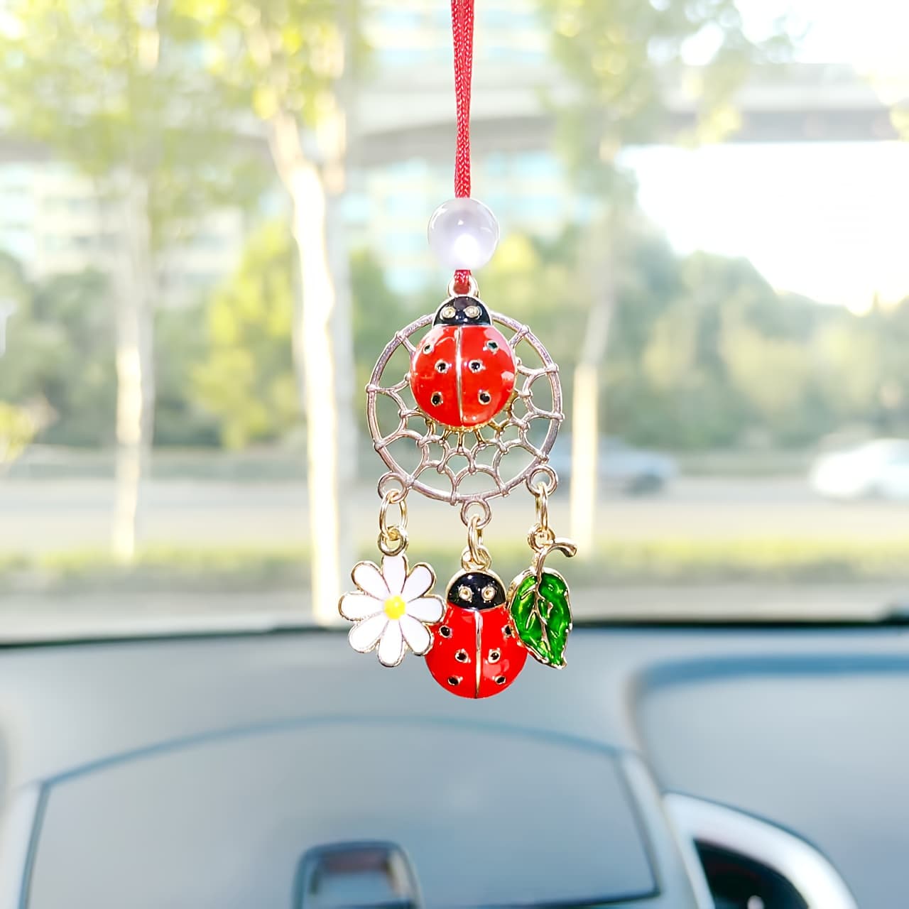 TEMU 1pc -star Ladybug Leaf Chrysanthemum Car Rearview Mirror Ornament, Car Decoration Design, Suitable For Indoor Decor And Holiday Gifting