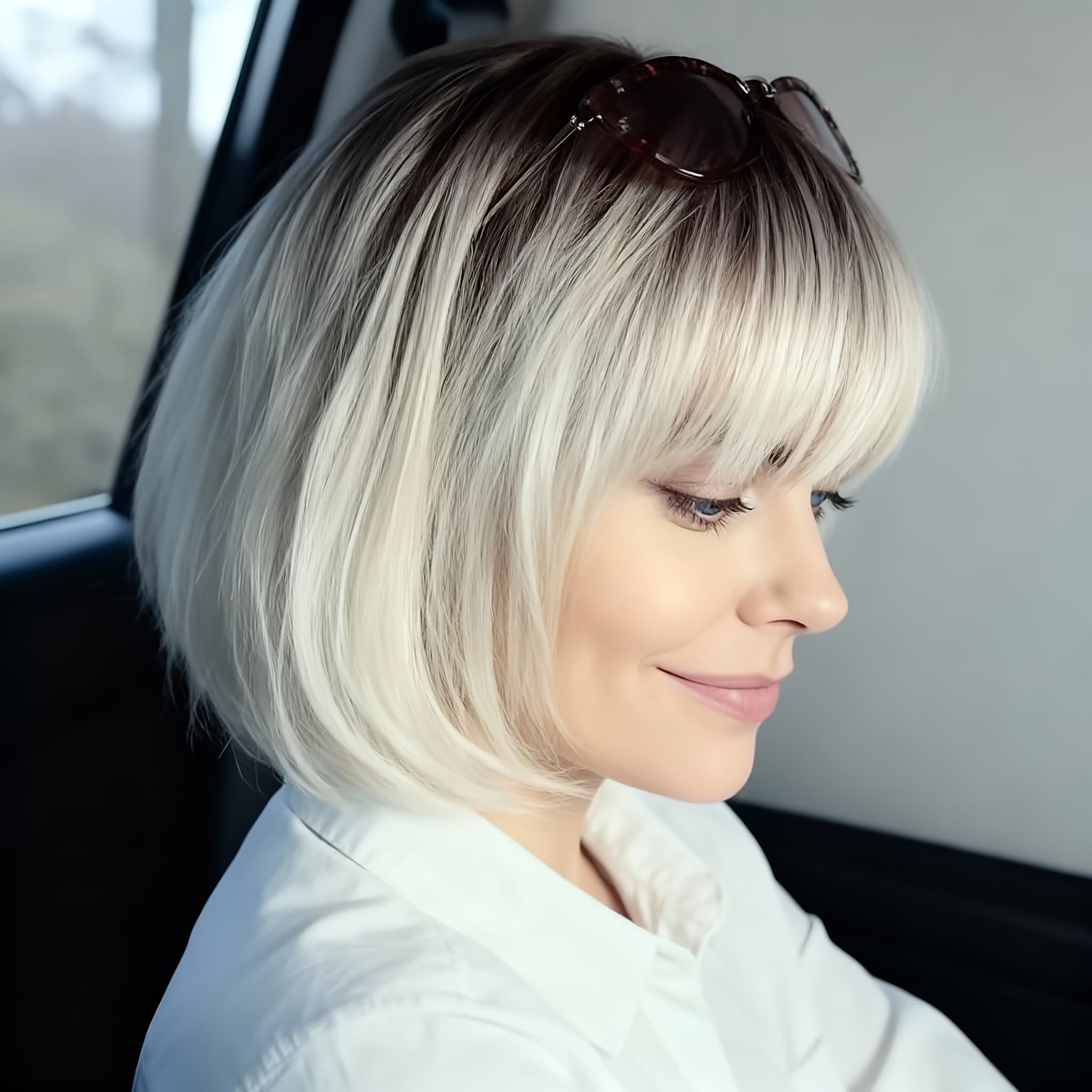 TEMU A Short Wig In Light Brown Featuring Straight Bangs, From Breathable Synthetic Fibers, Ensuring Lightweight And