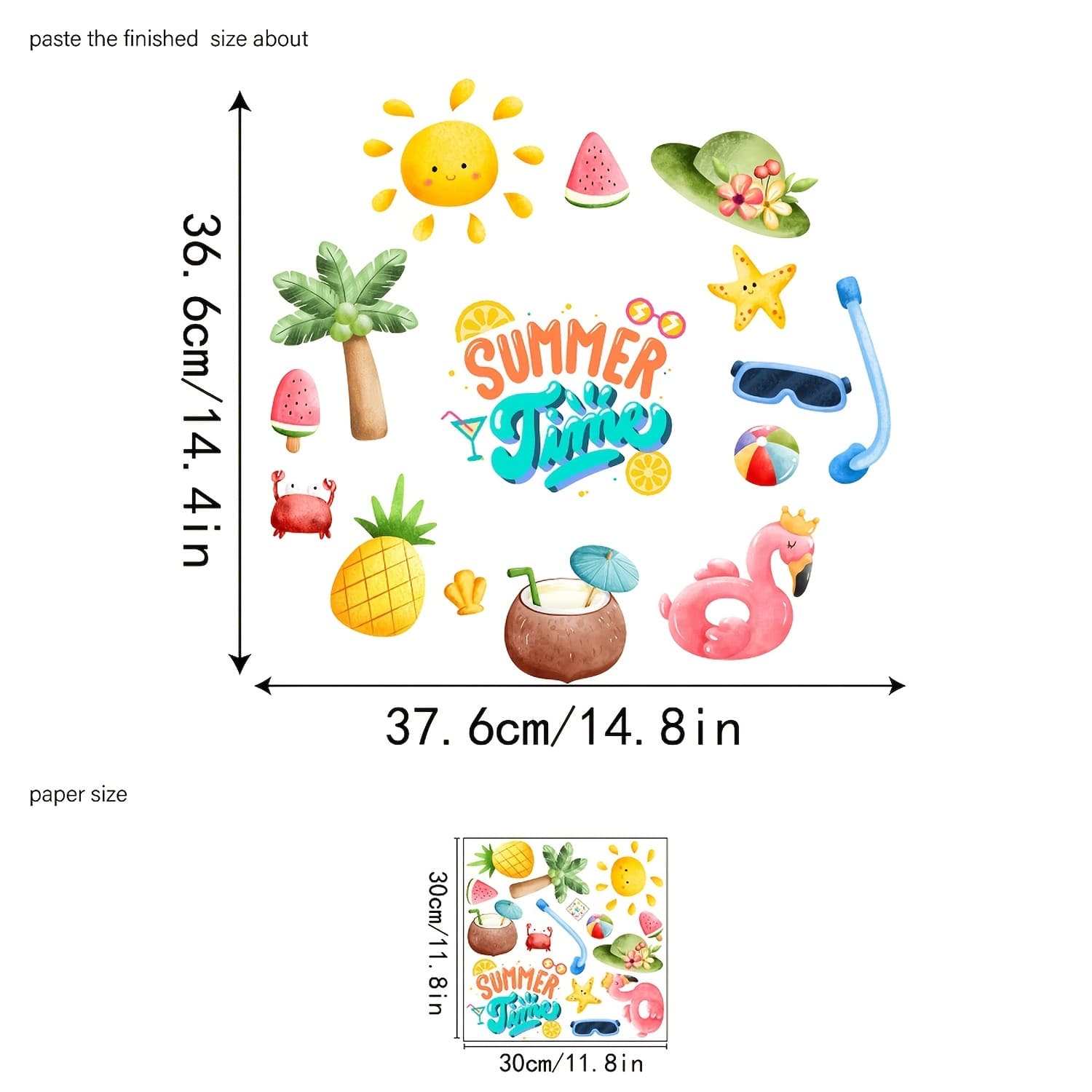 TEMU 1pc Party Coconut Tree Fruit Multi-element Glass Sticker, Adhesive-free Static Cling Decal For Mall Cabinets