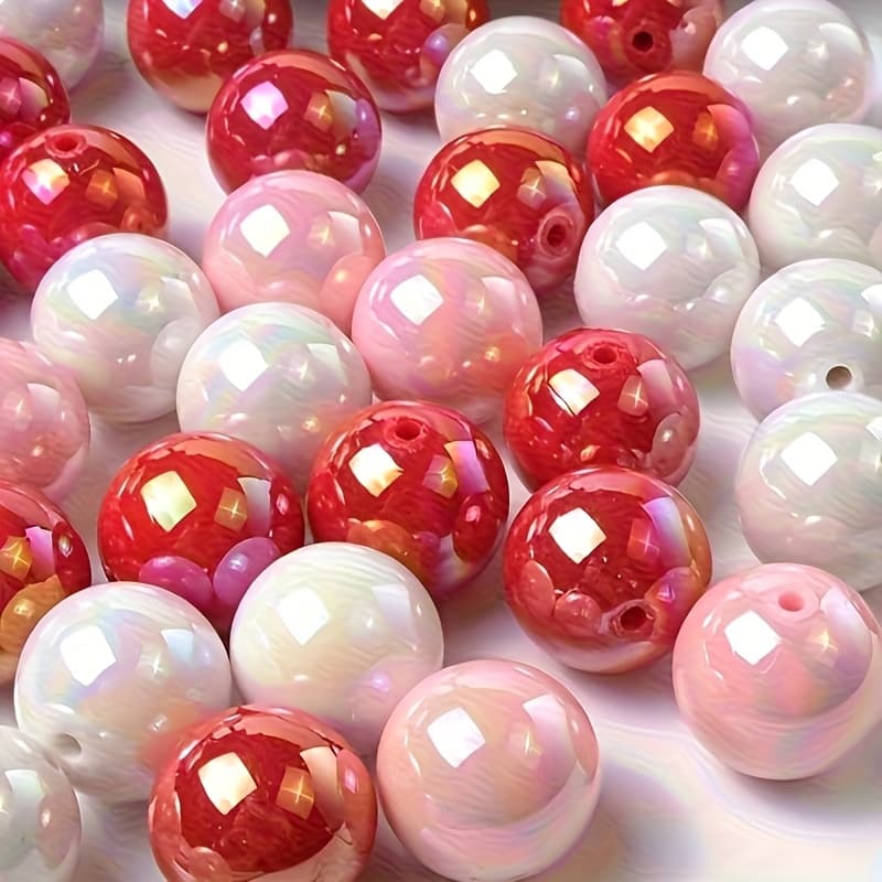 TEMU 8mm 520pcs Cute Color Scheme, . Color Acrylic Beads. Diy Bracelets, Necklaces, And Phone Chains. Decorative Beads, Holiday Gifts. (white, , Red)