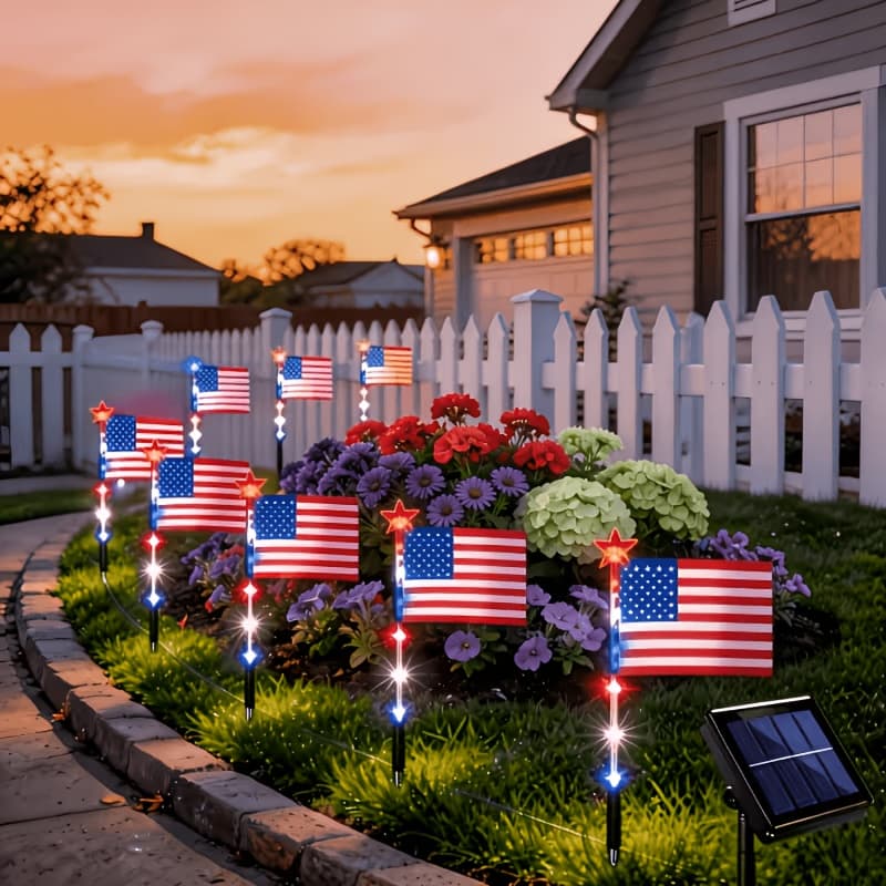 TEMU 8 Flag Lights Decorations 8 Lighting , American Flag Solar Lights, Memorial Day Decorations With Red White And Blue Lights For Day Path Garden Decor Yard Pathway