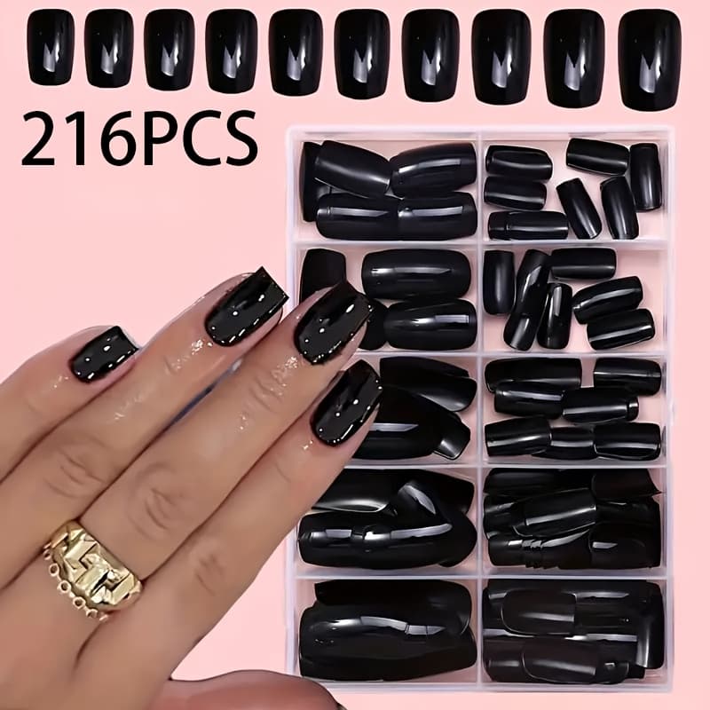 TEMU 120/216pcs Square Stick-on Nail Kit - Short, Full Coverage, Solid Color False Nails For Diy Manicure, Great For Women And, Nail Accessories