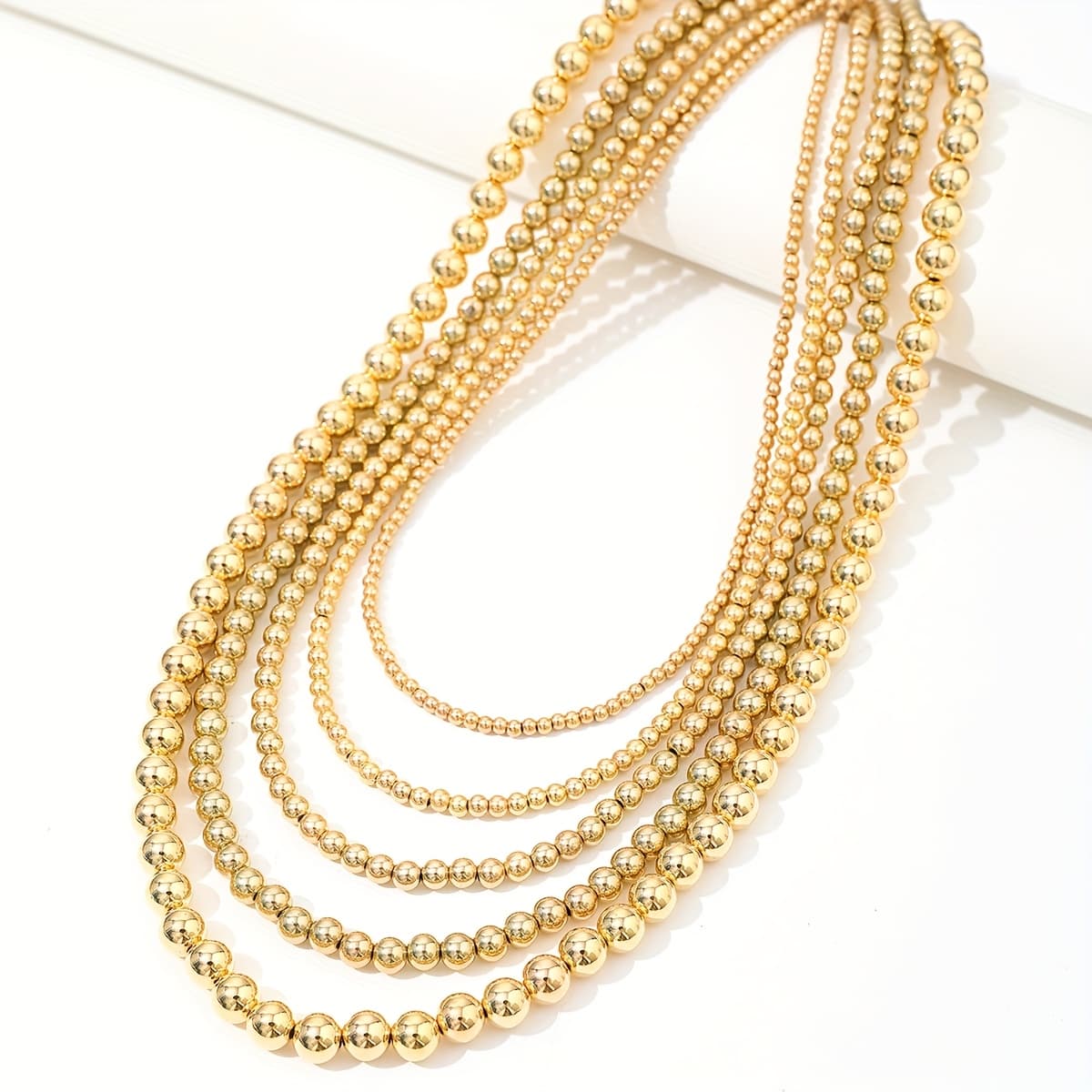 TEMU 5pcs Mixed Sizes Necklace Set Handmade Stackable Beaded Necklace Bohemian Vintage Women Party Wedding Engagement Anniversary Jewelry Necklace Set
