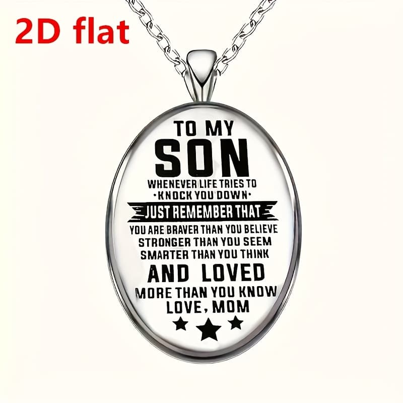 TEMU 1pc Necklace - Mom To Son Message Jewelry Gift, Oval Pendant Necklace For Birthday, Graduation, Christmas - Keepsake With Chain - Ideal For Everyday & Special Occasions, 2d Flat