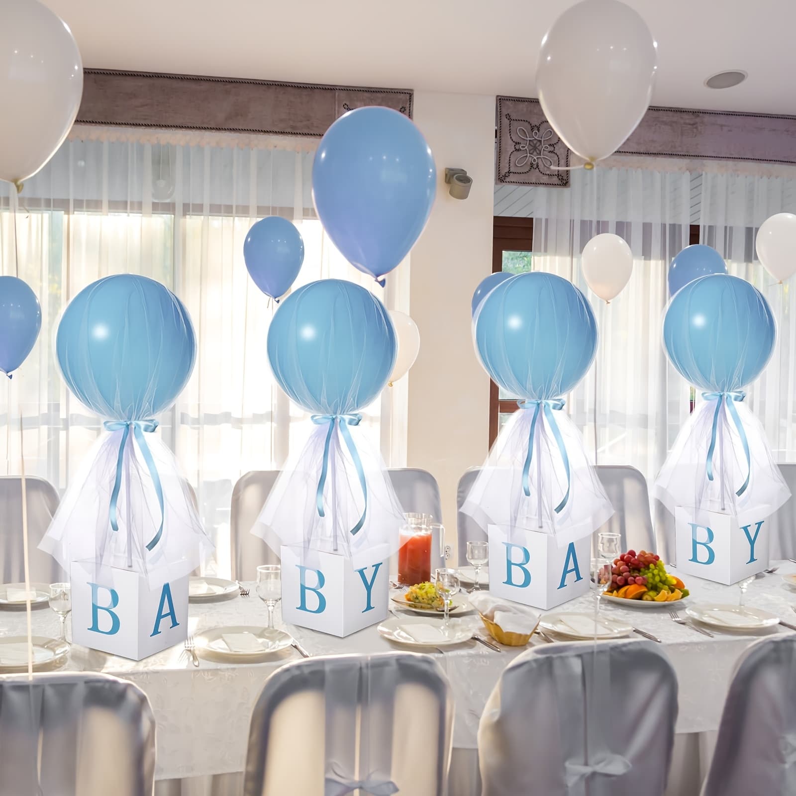 TEMU 6-set Tulle Tutu Balloons With Letter Box Centerpieces - 24'' Balloons Suitable For Gender Reveal Parties, Showers, Wedding Birthday Party Decorations - Tulle Cover With Stand & Letter Boxes