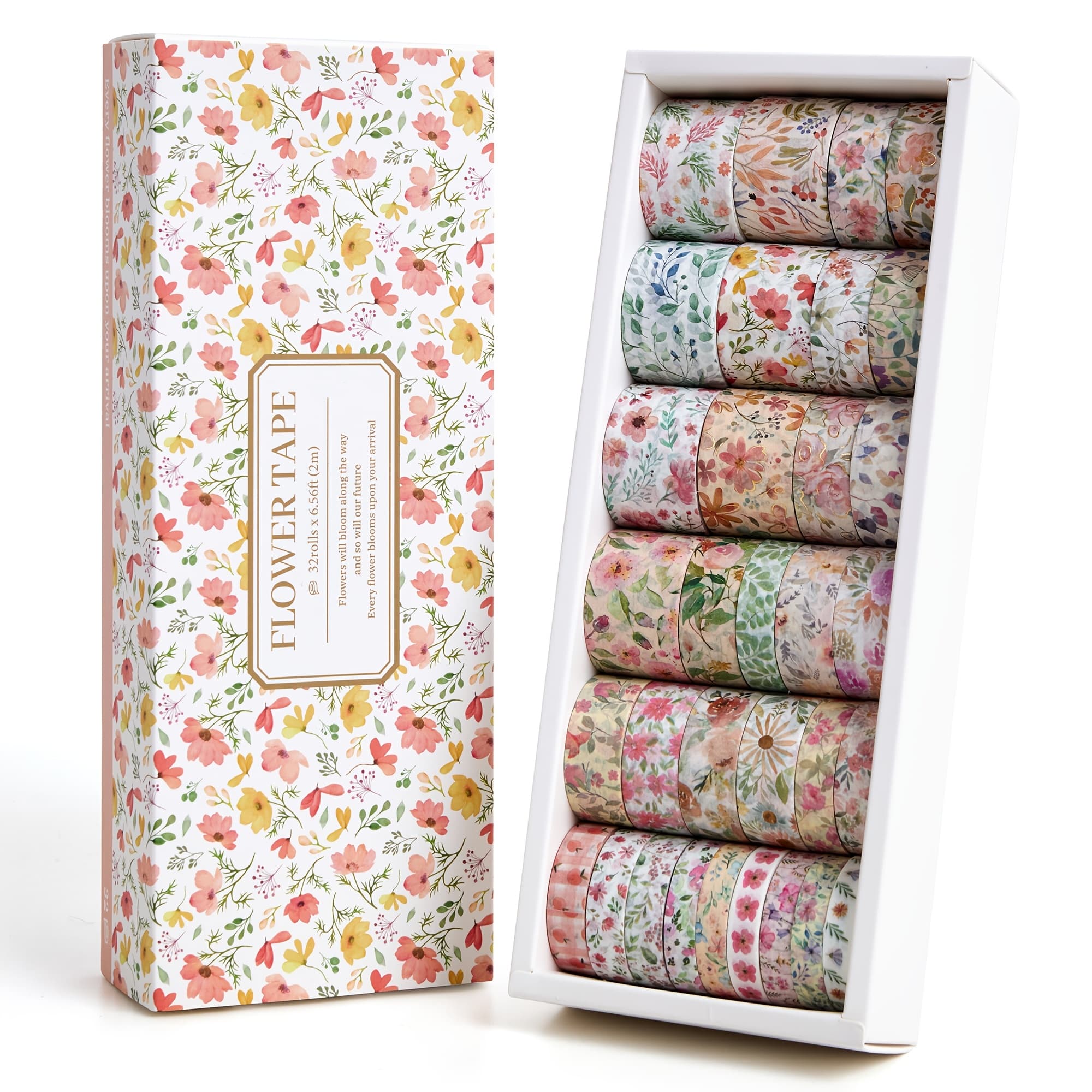 TEMU Set Of 32 Rolls Of Washi Tape Featuring Colorful Floral Designs, Perfect For Artists' Journaling, Junk Journals, Crafts, And Scrapbooking Decorations