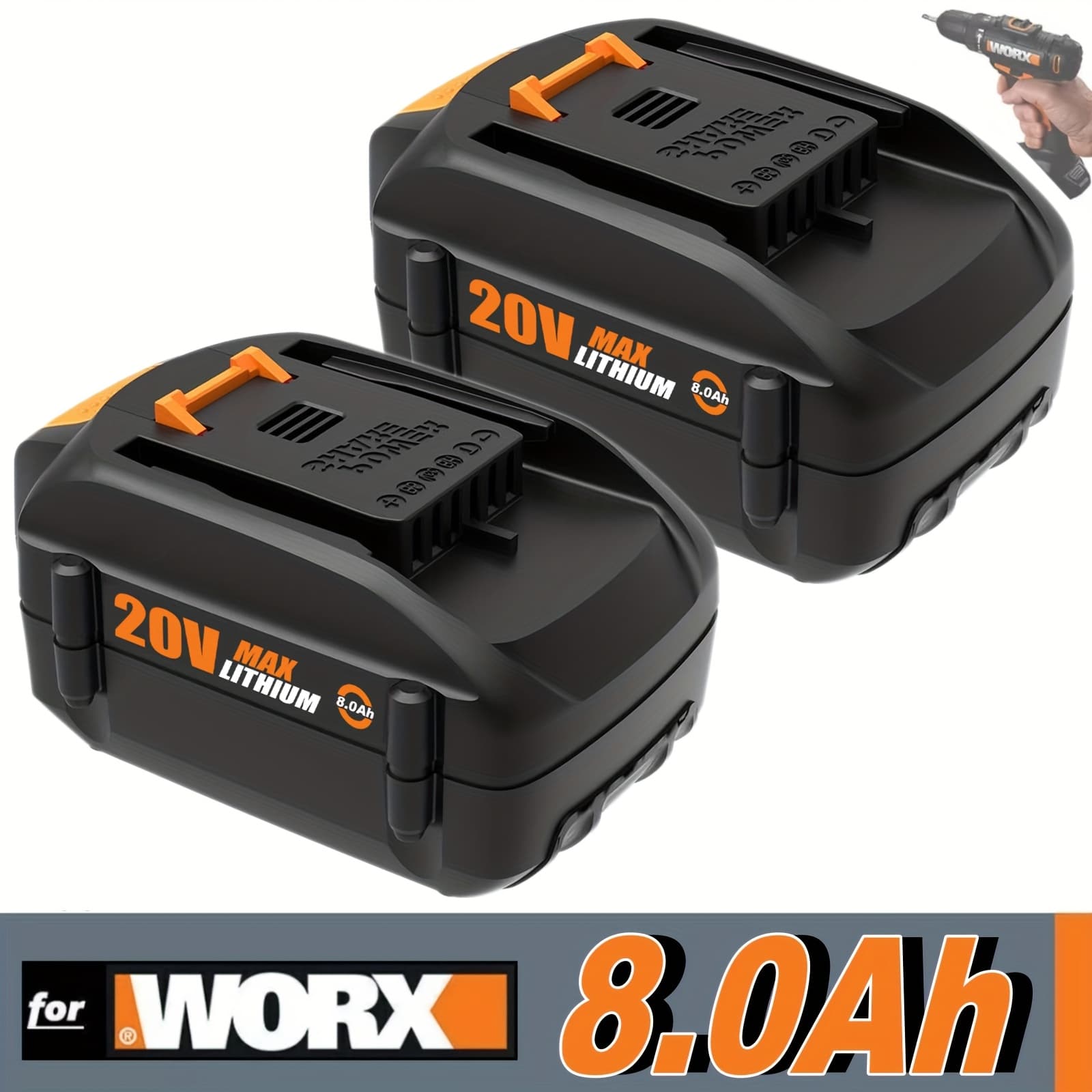 TEMU Set Of 2, 8.0ah 20v Batteries Designed As Replacements For 20v Batteries, Compatible With Models Wa3520, Wa3525, Wa3575, Wg890, And Wg891