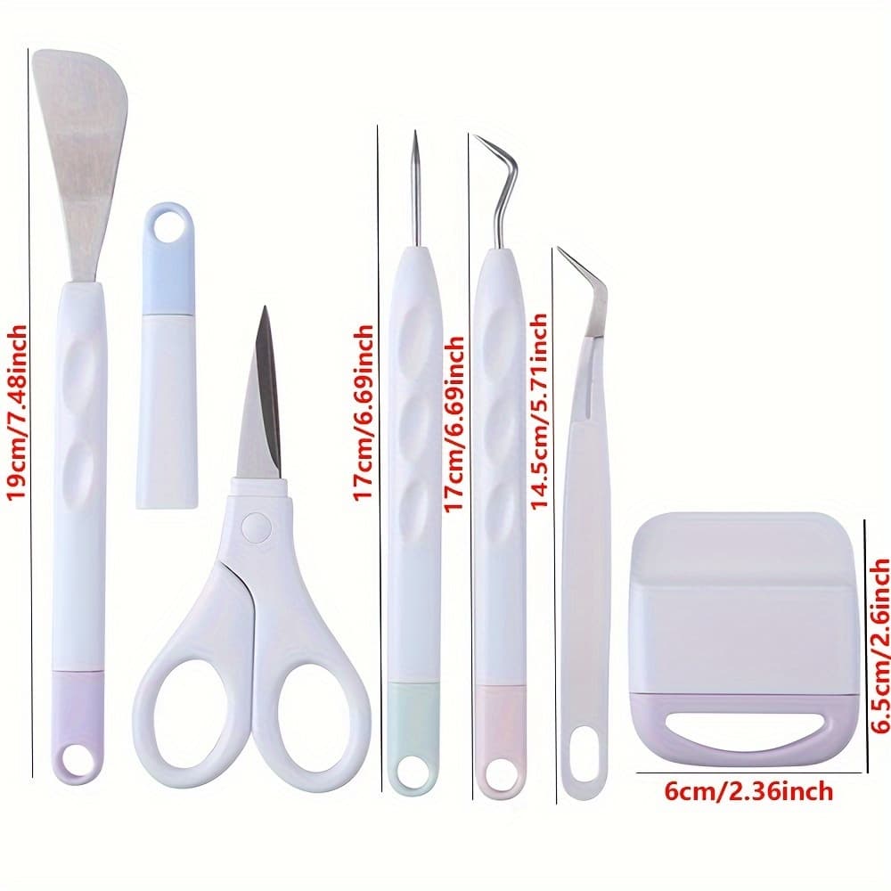 TEMU 6pcs/set Craft Vinyl Weeding Tools Set; Must-have Precision Scissors, Spatula, Tweezers, Weeding Tool, Tool And Piecing Tool; Perfect For Vinyl, Paper, Iron-on Projects Craft