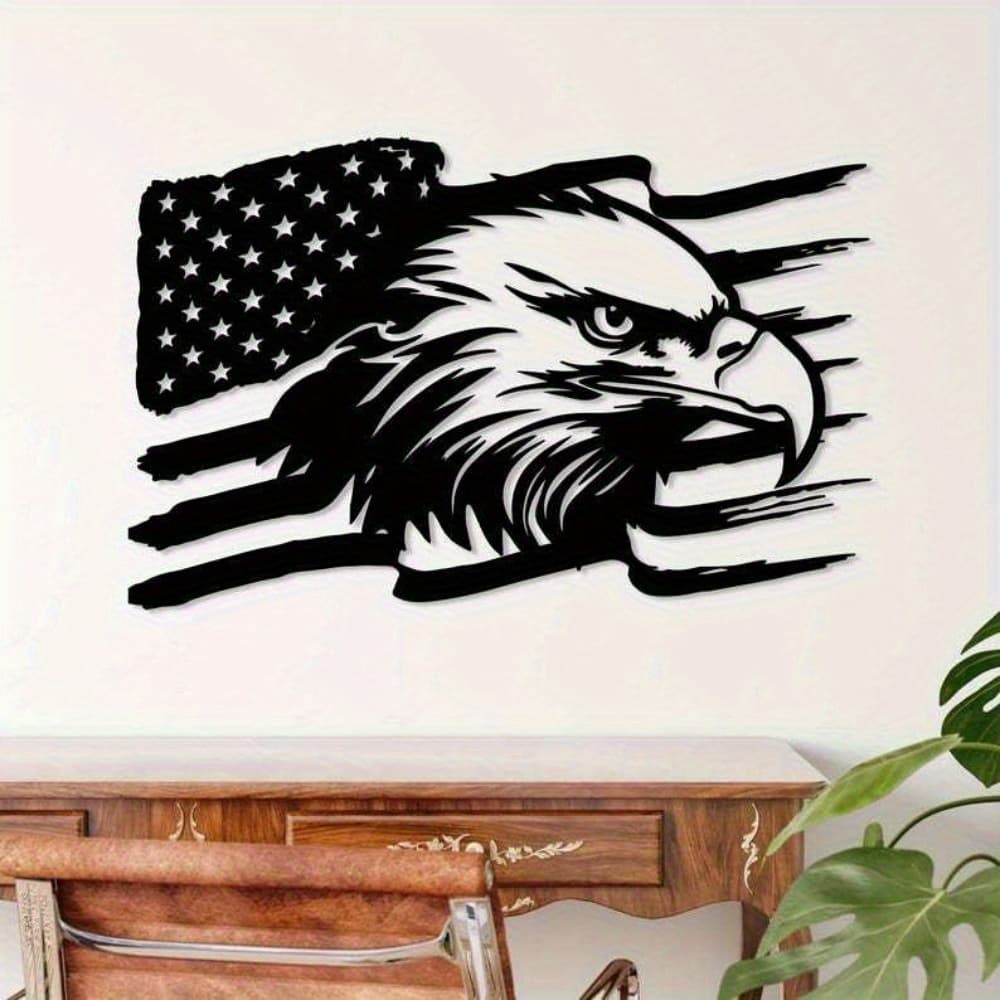 TEMU Eagle With American Flag Metal Wall Art, Large Usa Eagle Decor, Patriotic Sign, Day Gift, Bald Eagle Us Flag Art