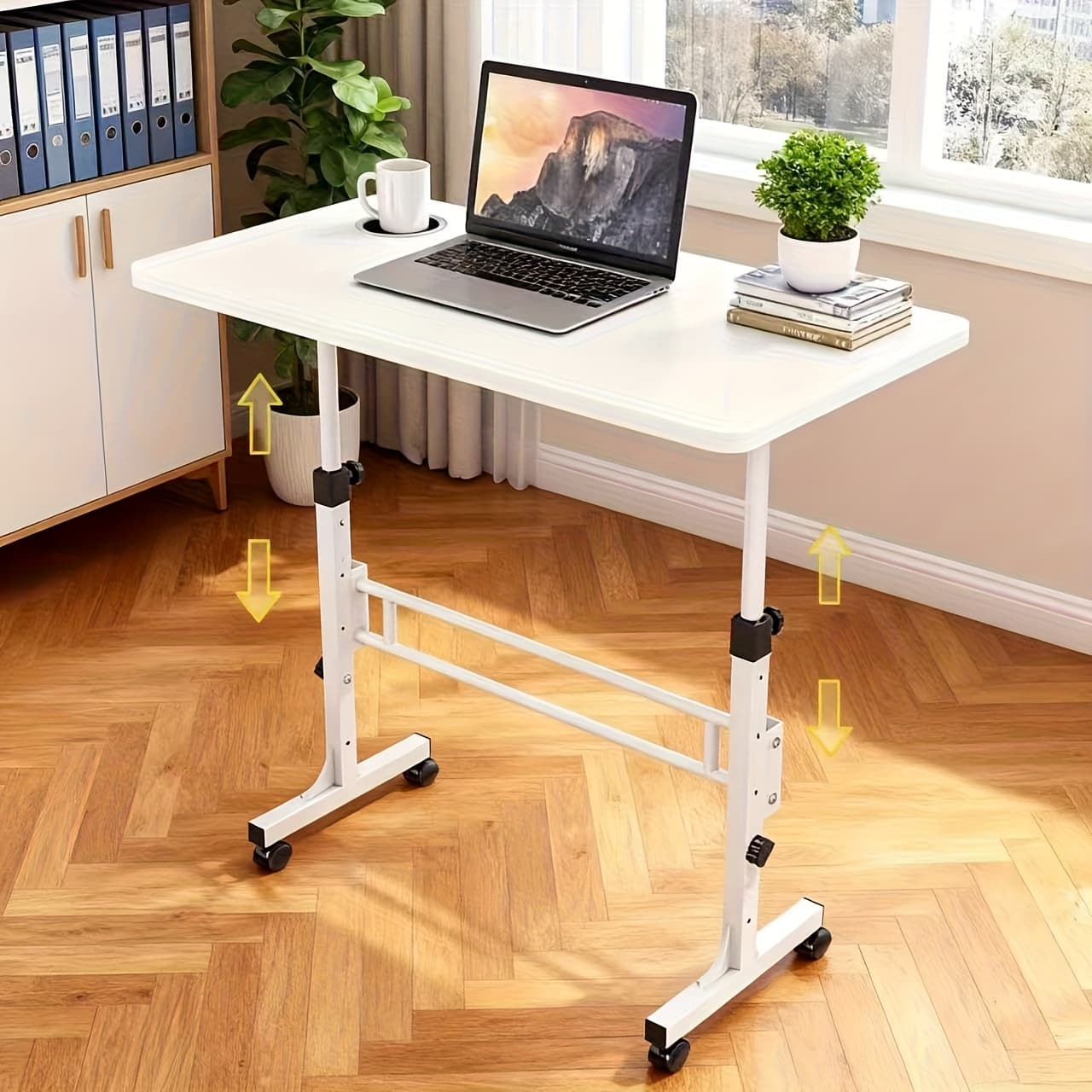 TEMU Small Standing Desk Rolling Adjustable Height, Mobile Sit Stand Up Portable Laptop Desk With Lockable Wheels For Computer Workstantions, Office, 15.75"x31.5"height 27.5"-43.3"