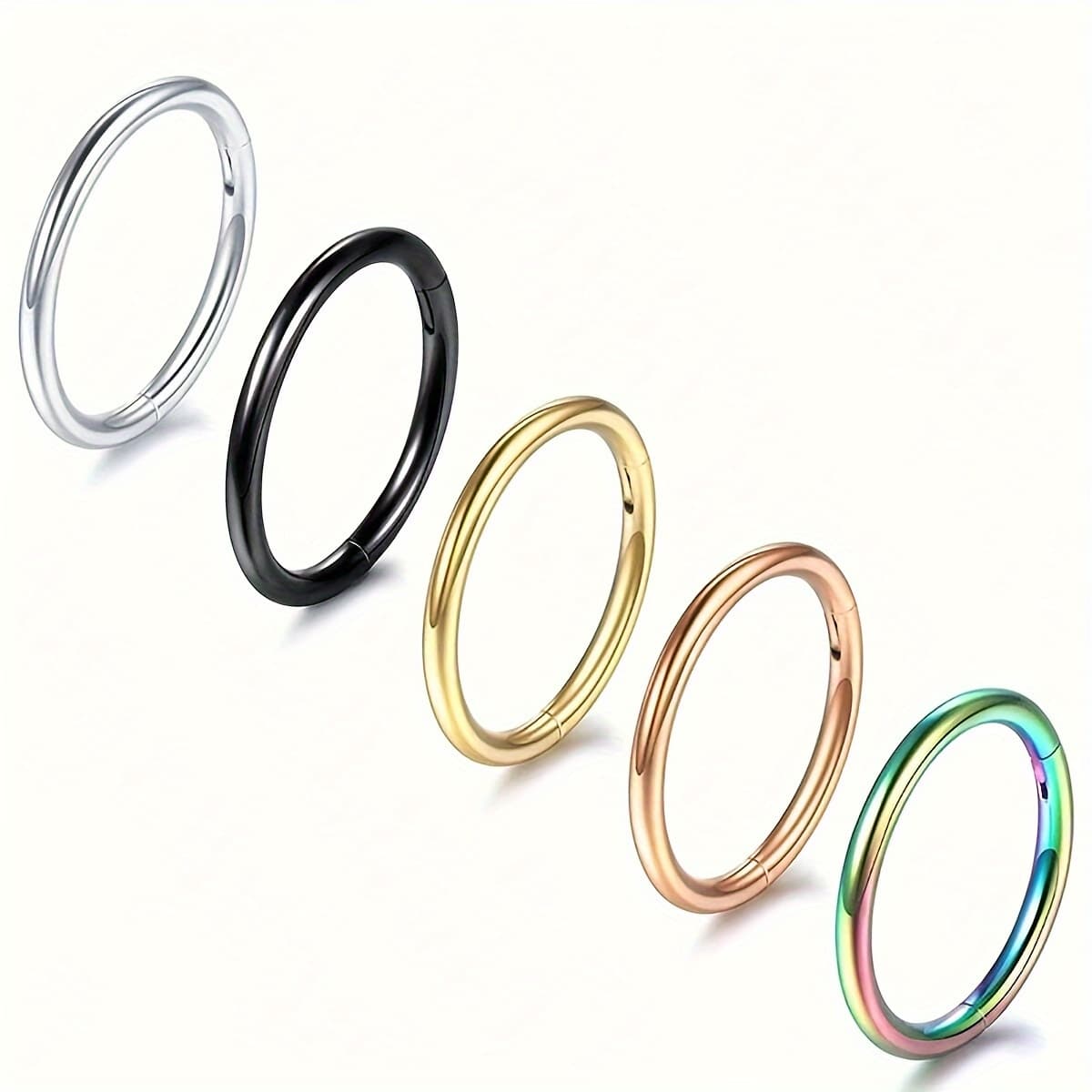 TEMU 5pcs Women' Steel Hinged Nose Ring, Septum Ring Septum Piercing Jewelry Nose Hoop Ring Septum Clicker Cartilage Daith Tragus Helix Hoop Earrings Hypoallergenic